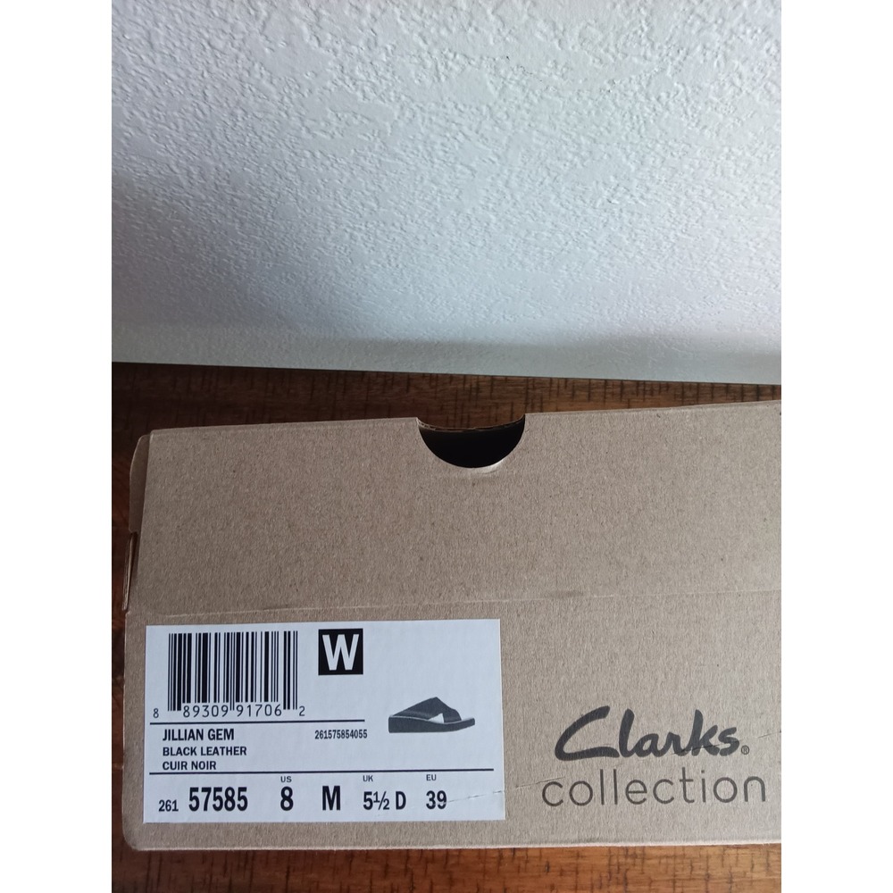Clarks Jillian Gem Black Leather Wedge Slide Sandals 26157585 Womens 8 M New